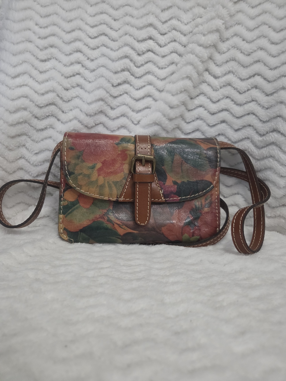 Patricia Nash Multicolor Floral Leather Crossbody Exellent Preloved Condition
